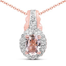 14K Rose Gold Plated 0.73 Carat Genuine Morganite & White Topaz .925 Sterling Silver Pendant-1