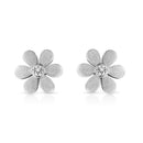 Matte Finished .925 Sterling Silver Diamond Accent Flower Hoop Stud Earring (I-J Color, I1-I2 Clarity)-1