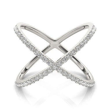 14k White Gold X Style Thin Ring with Diamonds (1/2 cttw) - 0