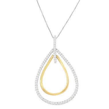 14K Two-Tone Gold Round Cut Diamond Double Burst Pendant Necklace (1.00 cttw, H-I Color, SI2-I1 Clarity) - 0