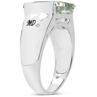 5.71 Carat Genuine Green Amethyst & White Diamond .925 Sterling Silver Ring - 0