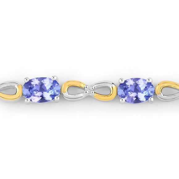 1.81 Carat Genuine Tanzanite and White Topaz .925 Sterling Silver Bracelet