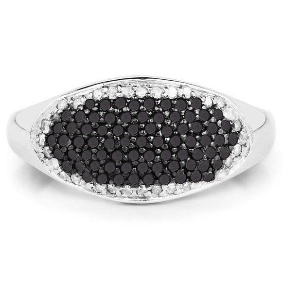 0.46 Carat Genuine Black Diamond and White Diamond .925 Sterling Silver Ring