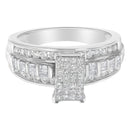 14K White Gold 1.0 Cttw Mixed-Cut Diamond Rectangle Invisible-Set Composite Cluster Ring with Bar- and Channel-Set Band (H-I Color, SI2-I1 Clarity) - Size 7-4