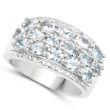 2.44 Carat Genuine Aquamarine & White Topaz .925 Sterling Silver Ring - 0