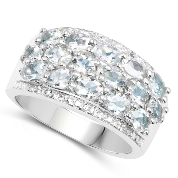 2.44 Carat Genuine Aquamarine & White Topaz .925 Sterling Silver Ring
