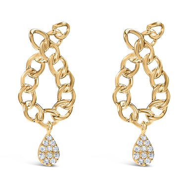 14K Yellow Gold Plated .925 Sterling Silver 1/10 Cttw Diamond Chain Link Teardrop Dangle Earrings (H-I Color, I1-I2 Clarity)