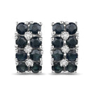 1.95 Carat Genuine Blue Sapphire and White Diamond .925 Sterling Silver Earrings-1