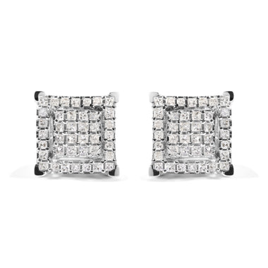 10K White Gold 1 1/4 Cttw Princess Diamond Composite Double Square and Halo Stud Earrings (I-J Color, I1-I2 Clarity)