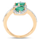 2.06 Carat Genuine Zambian Emerald & White Zircon 14K Yellow Gold Ring-2