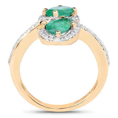 2.06 Carat Genuine Zambian Emerald & White Zircon 14K Yellow Gold Ring - 0