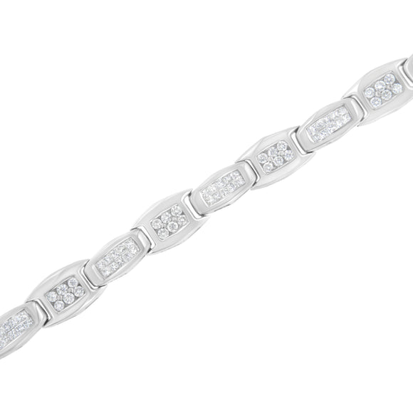 14K White Gold 2-1/2 Cttw Round-Brilliant & Baguette Cut Diamond 7" Alternating Flared Links Tennis Bracelet (H-I Color, SI1-SI2 Clarity)