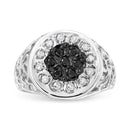 .925 Sterling Silver 1/4 Cttw White and Black Treated Diamond Halo Cluster Ring for Men (I-J Color, I3 Clarity) - Size 10-1