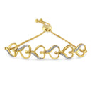10K Yellow Gold over .925 Sterling Silver Diamond Accented Open Hearts 6â€-9â€ Adjustable Chain Bolo Bracelet-1