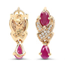 1.12 Carat Genuine Ruby and White Diamond 14K Yellow Gold Earrings-5