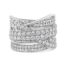 .925 Sterling Silver 2.00 Cttw Round-Cut Diamond Overlapping Bypass Band Ring (I-J Color, I2-I3 Clarity) - Ring Size 7-1