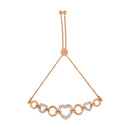 10K Rose Gold over .925 Sterling Silver 1/10 Cttw Round-Cut Diamond Heart Link Adjustable Bolo Bracelet (H-I Color, I2-I3 Clarity) - 6"-9" Adjustable-1