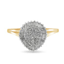 10K Yellow Gold 1/2 Cttw Round & Baguette Cut Diamond Pear Shaped Domed PavÃ© Cluster with Halo Cocktail Ring (J-K Color, I1-I2 Clarity) - Size 4-1/4-1