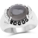 5.68 Carat Genuine Grey Moonstone & Black Spinel .925 Sterling Silver Ring-1
