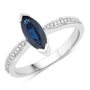 1.44 Carat Genuine Blue Sapphire and White Diamond 14K White Gold Ring-1