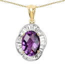 14K Yellow Gold Plated 6.43 Carat Genuine Amethyst and White Topaz .925 Sterling Silver Pendant-1