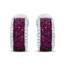 18K White Gold and Black Rhodium Plated 3/4 Cttw Round Diamonds and 1mm Round Red Ruby Huggie Hoop Earrings (F-G Color, VS1-VS2 Clarity)-5