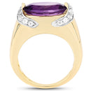 14K Yellow Gold Plated 4.98 Carat Genuine Amethyst and White Topaz .925 Sterling Silver Ring-2