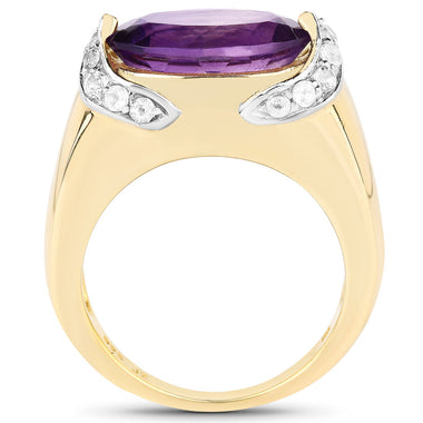 14K Yellow Gold Plated 4.98 Carat Genuine Amethyst and White Topaz .925 Sterling Silver Ring - 0