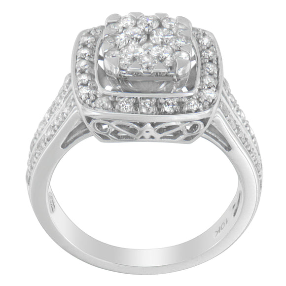 10K White Gold Diamond Cluster Ring (1 Cttw, H-I Color, SI2-I1 Clarity) - Size 6-1/2