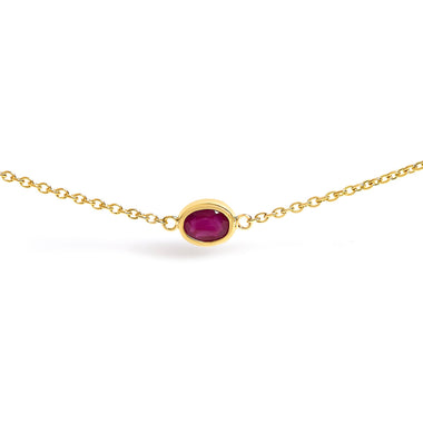14K Yellow Gold Bezel Set 4x3 mm Oval Red Ruby Station Necklace - 18 Inches - 0