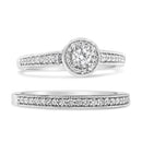 .925 Sterling Silver 1/2 Ctw Diamond Halo and Milgrain Engagement Ring Bridal Set (I-J Color, I3 Clarity) - Ring Size 7-2