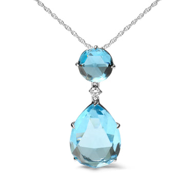 18K White Gold Diamond Accent and Round London Blue Topaz and Pear Cut Sky Blue Topaz Dangle Drop 18" Pendant Necklace (G-H Color, SI1-SI2 Clarity) - 0