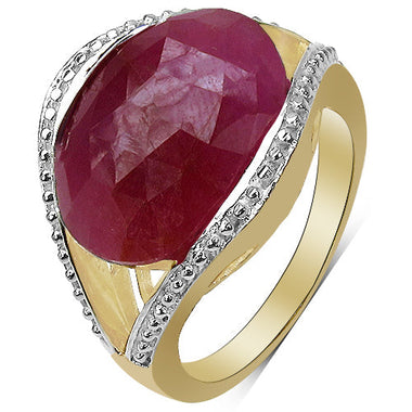 14K Yellow Gold Plated 9.29 Carat Genuine Pink Sapphire & White Diamond .925 Sterling Silver Ring - 0