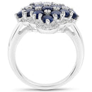 3.48 Carat Genuine Blue Sapphire and White Zircon .925 Sterling Silver Ring-2
