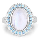 7.21 Carat Genuine White Rainbow Moonstone & Swiss Blue Topaz .925 Sterling Silver Ring-3