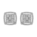 .925 Sterling Silver 3/8 Cttw Miracle Set Round Diamond Double Halo Cluster Earrings (I-J Color, I2-I3 Clarity)-1