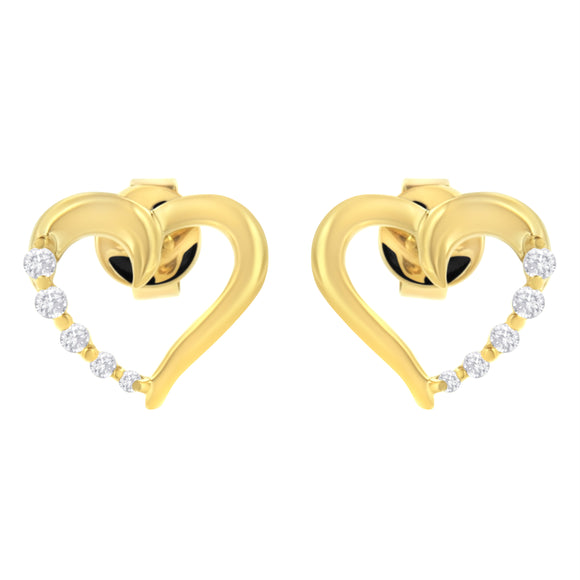 14K Yellow Gold 1/8 Cttw Diamond Journey Heart Hoop Earrings (K-L Color, I1-I2 Clarity)