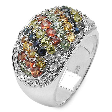 2.75 Carat Genuine Multi Sapphire .925 Sterling Silver Ring - 0
