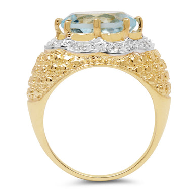 14K Yellow Gold Plated 5.27 Carat Genuine Blue Topaz & White Topaz .925 Sterling Silver Ring - 0