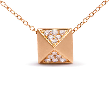 14K Yellow Gold 1/4 Cttw Diamond Matte Finished Pyramid Pendant Necklace (G-H Color, SI1-SI2 Clarity) - 18 Inches - 0