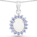 2.26 Carat Genuine Opal and Tanzanite .925 Sterling Silver Pendant-1