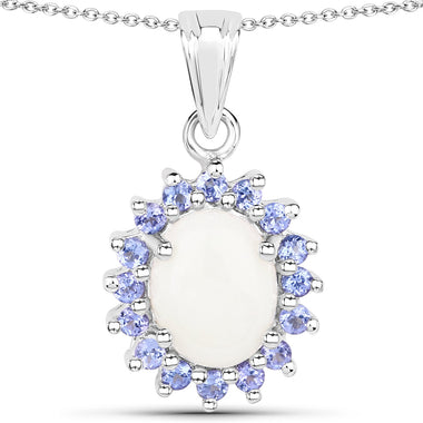 2.26 Carat Genuine Opal and Tanzanite .925 Sterling Silver Pendant