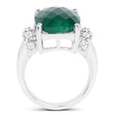 8.50 Carat Dyed Emerald and White Topaz .925 Sterling Silver Ring-2