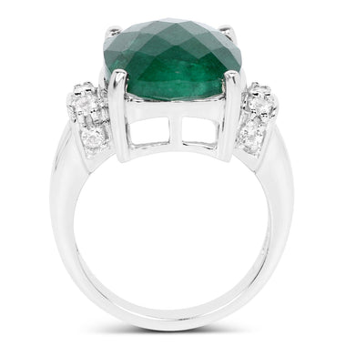 8.50 Carat Dyed Emerald and White Topaz .925 Sterling Silver Ring - 0