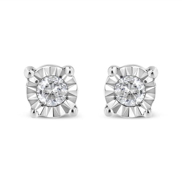 10K Yellow Gold Plated .925 Sterling Silver 1/10 Cttw Round Brilliant-Cut Diamond Miracle-Set Stud Earrings (J-K Color, I3 Clarity)