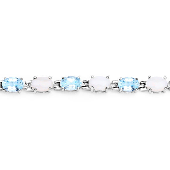 9.02 Carat Genuine Blue Topaz and Opal .925 Sterling Silver Bracelet
