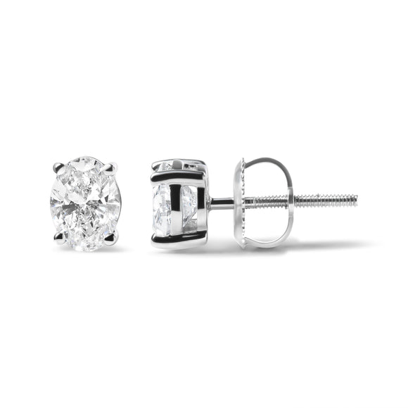 14K White Gold 3/4 Cttw Oval Shape Lab Grown Diamond Solitaire Stud Earrings (F-G Color, VS1-VS2 Clarity)