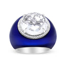 18K White Gold 14mm White Quartz and 1/5 Cttw Diamond Halo with Blue Enamel Dome Ring (F-G Color, VS1-VS2 Clarity) - Ring Size 7-2