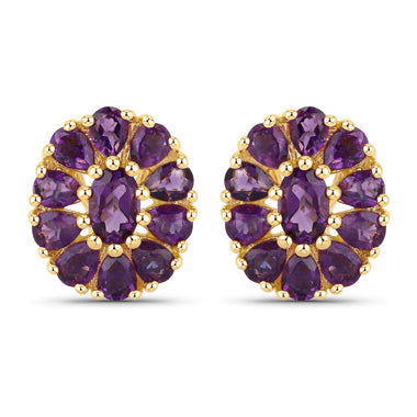 18K Yellow Gold Plated 3.84 Carat Genuine Amethyst .925 Sterling Silver Earrings