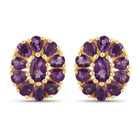 18K Yellow Gold Plated 3.84 Carat Genuine Amethyst .925 Sterling Silver Earrings